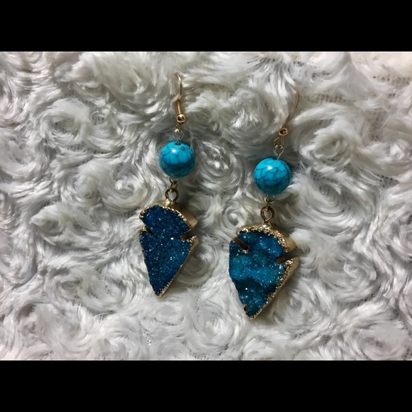 SOLD! Turquoise Druzy Tribal Arrowhead ERGS - Picture 8 of 8